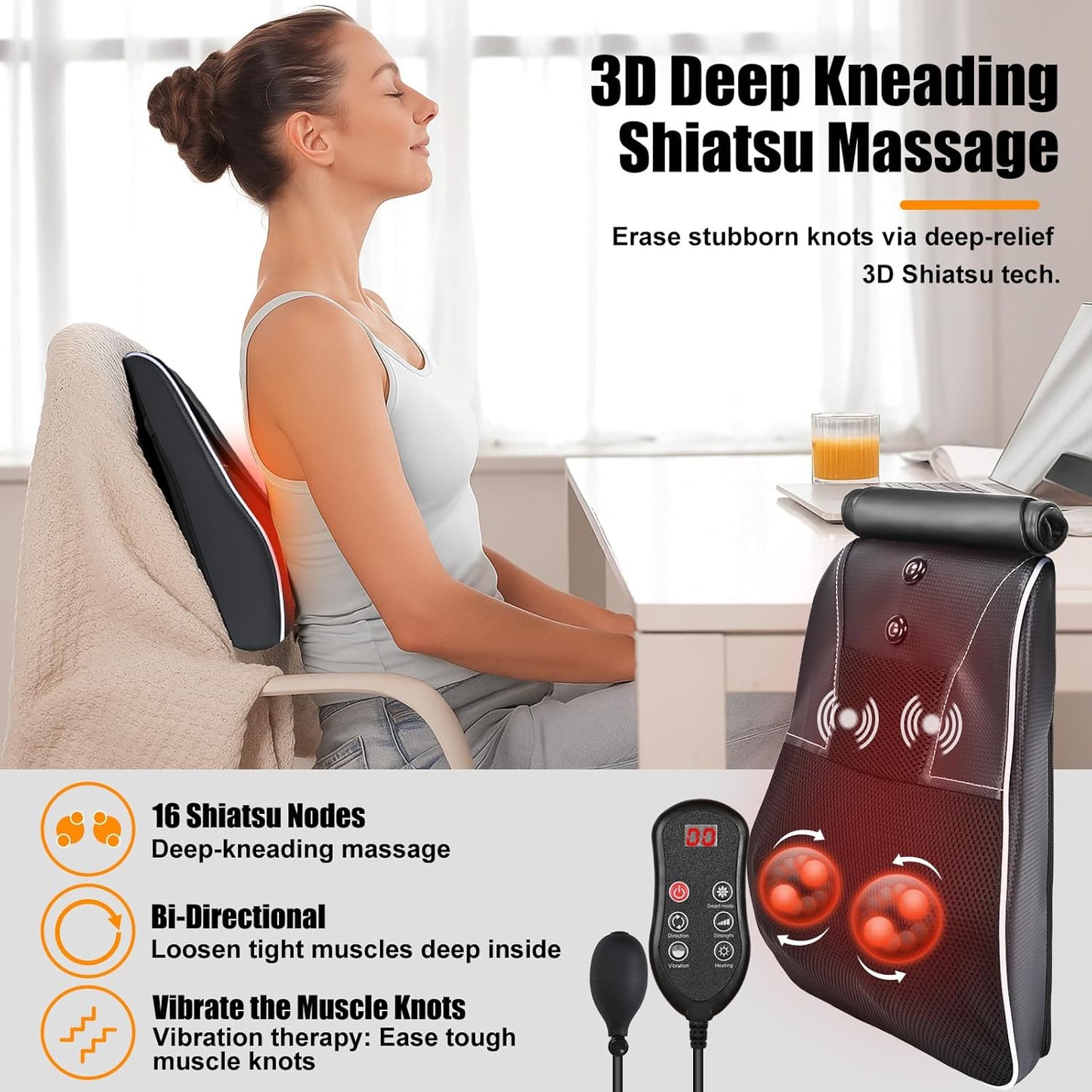 Shiatsu Neck and Back Massager with Heat,Neck Massager for Pain Relief deep Tissue,3D Kneading Massage Pillow for Back,Shoulder,Leg,Gifts for Mom,Dad,Women (Black)