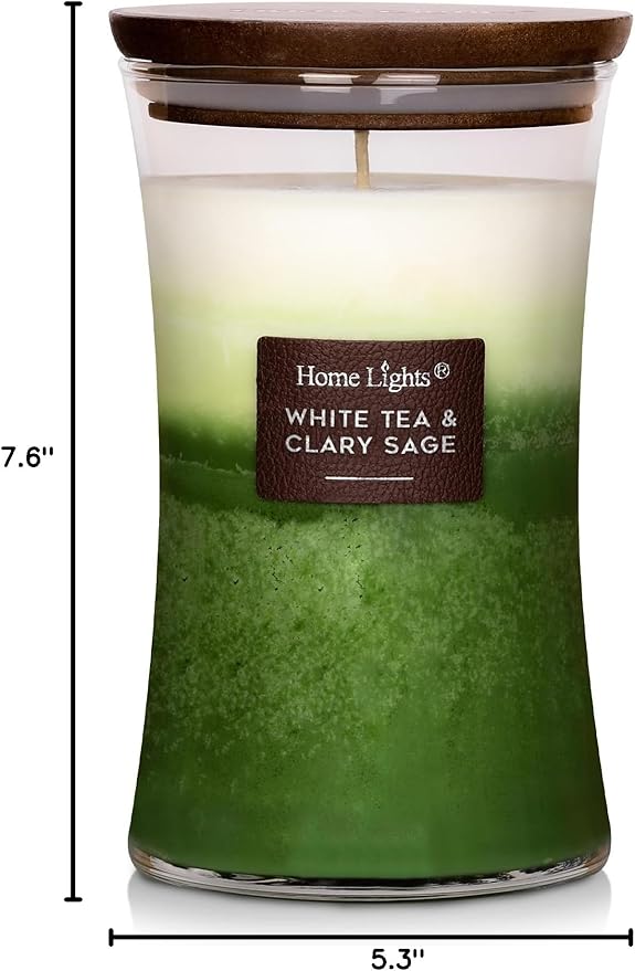 HomeLights 3-Layer Candles for Home Scented, 21.52 OZ Natural Soy Wax Scented Candles Burns Up to 100 Hours, Large Jar, White Tea & Clary Sage - Bloomnest