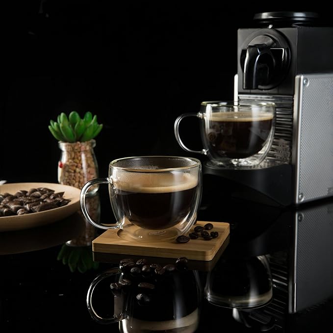 CNGLASS 8oz Double Wall Glass Coffee Mugs,Clear Insulated Espresso Glass Mugs with Handle for Latte,Cappuccino,Coffee,Set of 4 - Bloomnest