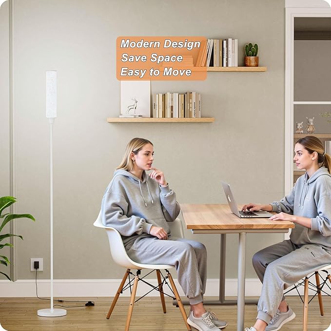 Floor Lamp with Remote Control, Floor Lamps for Living Room/Bedroom/Office, Stepless Adjustable 3000K-6000K Colors and 10-100% Brightness,Standing Light with Foot Switch (White+Beige Linen) - Bloomnest