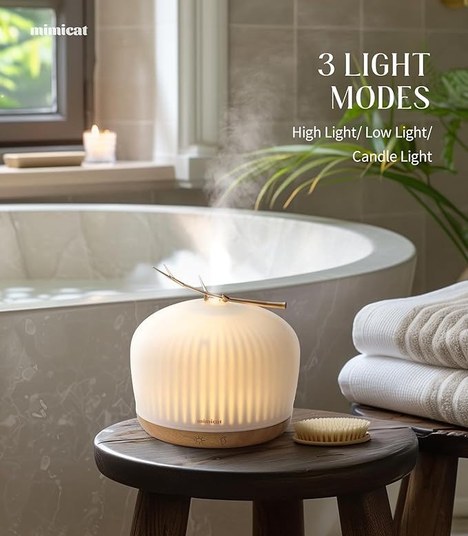 mimicat Quiet Aromatherapy Diffuser Glass: 230ML Ultrasonic Cool Mist Scent for Home with Night Light - Aesthetic for Women Girls - Bloomnest