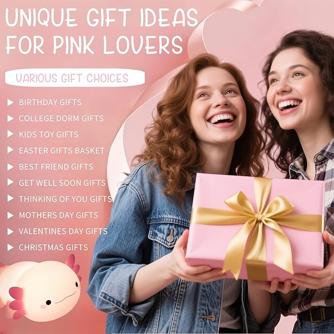 Axolotl Cute Night Light for Kids, Axolotl Lamp Girls Xmas Gifts, Rechargeable Bedside Nightlight, Squishy Dimmable Silicone LED Funny Animal Light, Baby Nursery Dorm Kawaii Décor Toys - Bloomnest