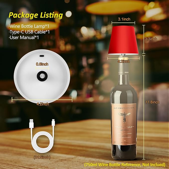 2025 New Wireless Bottle Lamp - LED Bottle Lights for Liquor & Wine Bottles, Cordless Lampshade, Whiskey Bottle Top Light, Bottle Stopper Night Light Kit, Rechargeable 3-Tone Touch-Dimmable - Bloomnest