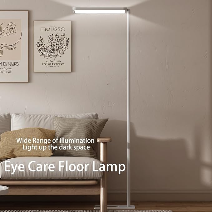 LED Floor Lamp 78ines Tall Floor Lamp 80W White Mordern Office Standing Lights Eye-Care Reading Lamps for Living Room Study Bedroom 4000K Daylight - Bloomnest