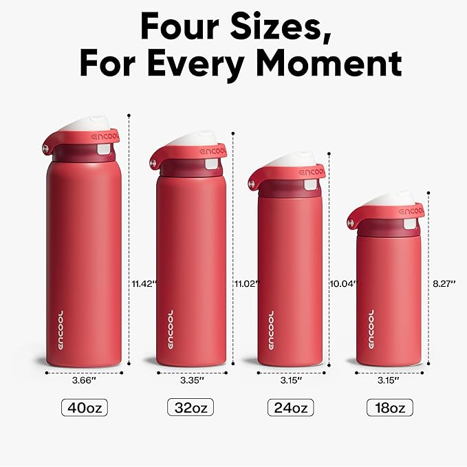 ENCOOL Leakproof Insulated Water Bottle with Straw Dual-Sip Water Bottle Bag-Safe Design for Work, Commute & Gym – Keeps Drinks Cold All Day, 32 oz, Ember Clay ENCOOL
