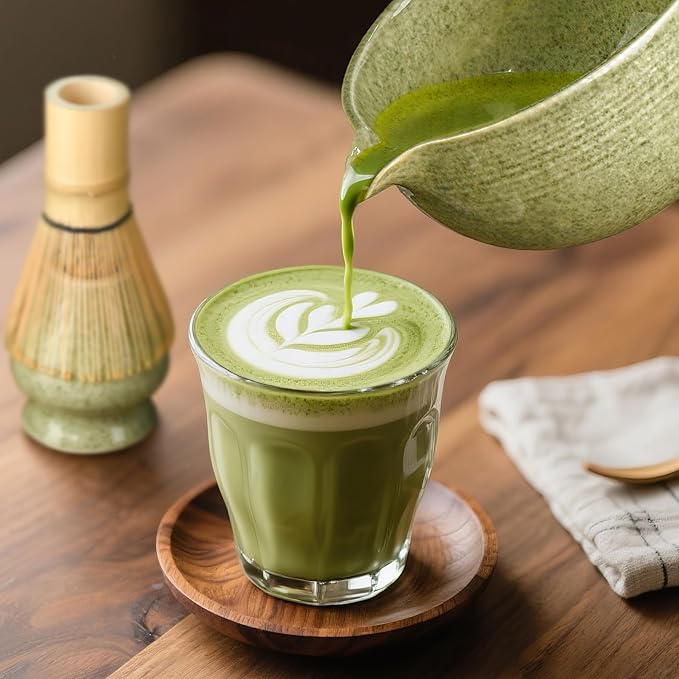 Matcha Whisk Set, Handcrafted Bamboo Chasen & Ceramic Bowl Matcha Kit, Complete 5 Pcs Matcha Set Whisk and Bowl W/Stainless Steel Sifter, Bamboo Scoop & Holder for Matcha Tea Ceremony (Mottled Green) - Bloomnest