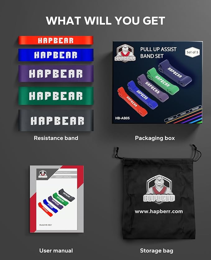 HAPBEAR Pull Up Assistance Bands Set of 5 - Resistance Bands for Working Out, Stretching, Physical Therapy, Muscle Training - Bloomnest