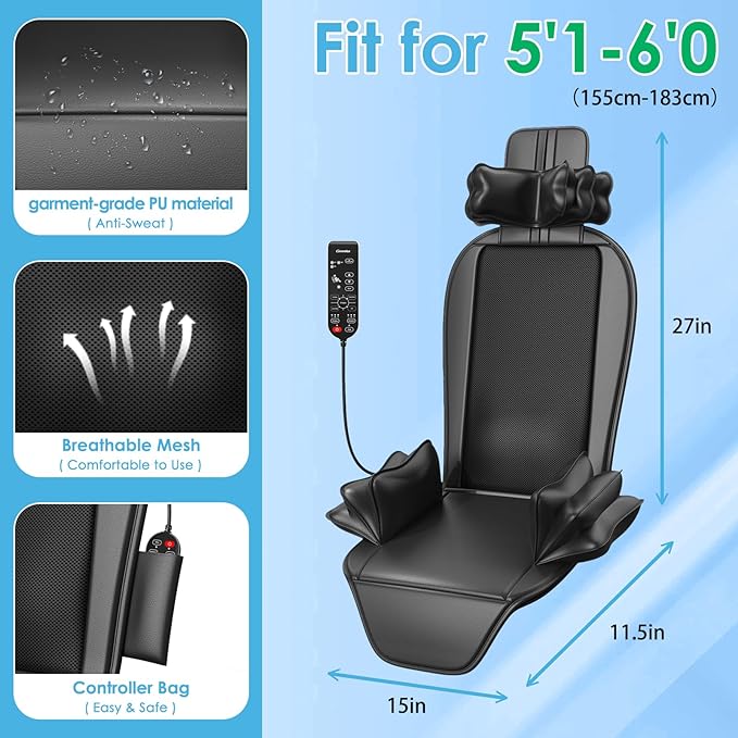 Shiatsu Back Massager for Pain Relief Deep Tissue, Chair Massager with Soothing Heat & Vibration, Soft S-Curve & Height Adjustable for Diverse Body Contours, Home Office Gifts for Men Women - Bloomnest