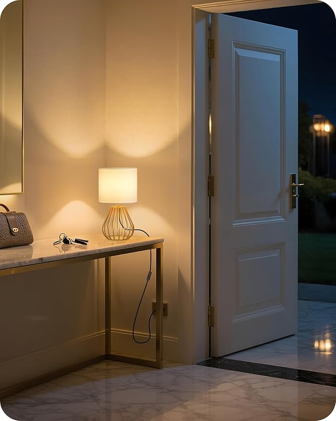 Gold Table Lamp, Small Gold Bedside Lamp with Metal Base & White Linen Lampshade, Modern Nightstand Lamp, Little Cute Desk Lamp for Bedroom, Living Room, 2700K LED Bulb Included, DCW06TL05 - Bloomnest