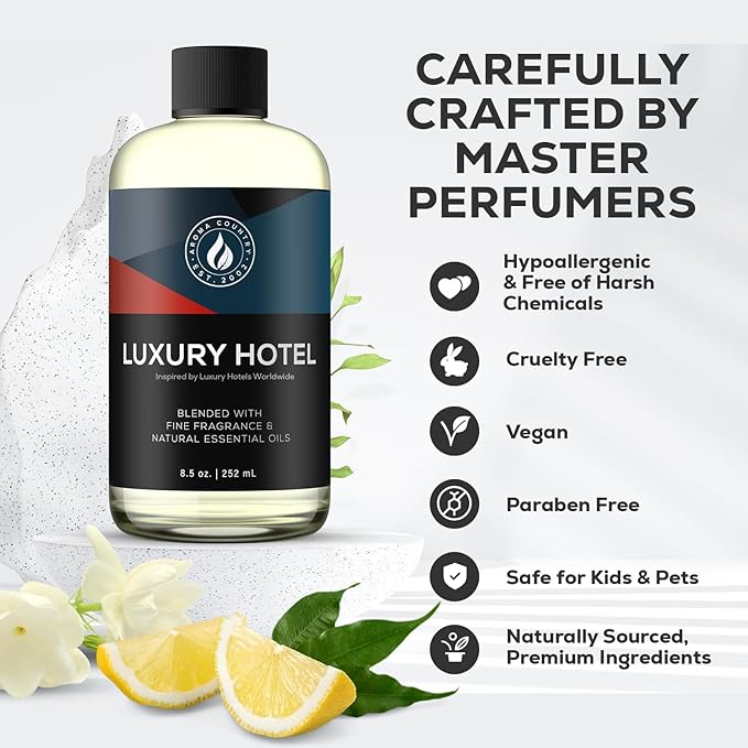 Aroma Country Luxury Hotel Diffuser Oil - Luxury Hotel Scent for Diffuser & Air Fresheners - Essential Oil Diffuser Refill, Home Fragrance Collection with Gardenia & Amber (8.5 Fl. Oz) AromaCountry