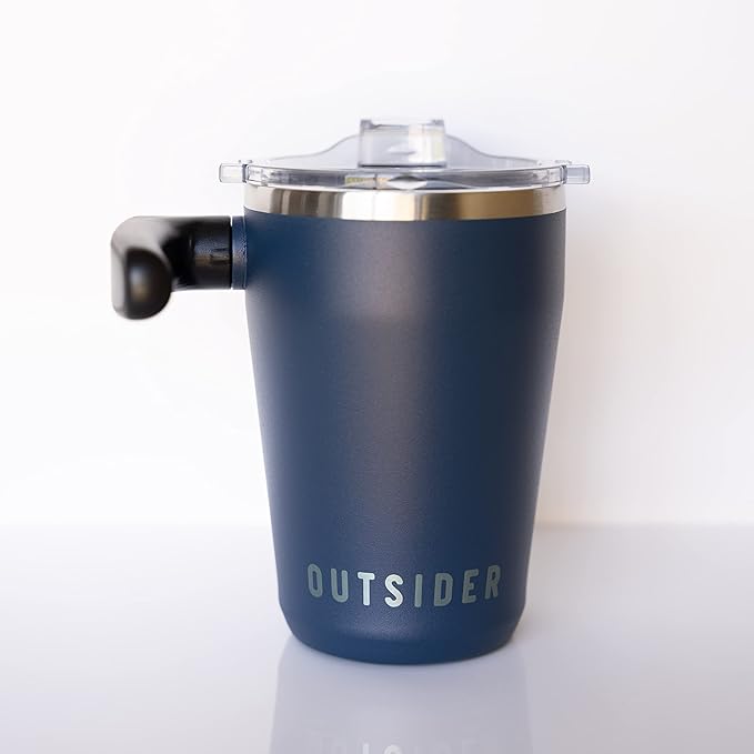 OUTSIDER Stainless Steel Vacuum Insulated Coffee Mug/Cup with Rotating Handle and Spill Proof Lid – Great Travel Tumbler for Outdoor, Home, Office – 17 ounces, Navy - Bloomnest