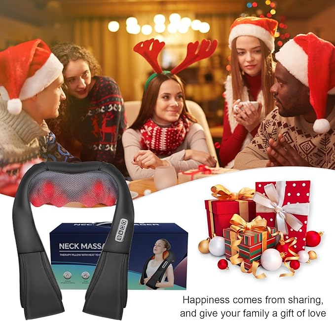 Neck Massager,Gifts for Women Men Mom Dad - Shiatsu Back and Neck Massager,Shoulder Massager Deep Tissue with Heat,Electric 4D Massage Pillow(NOT Cordless) - Bloomnest
