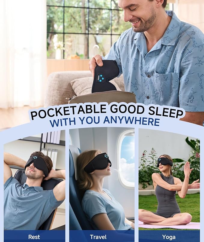 Voerou Sleep Headphones 3D Sleep Mask with Bluetooth, Adjustable Wireless Eye Mask for Sleeping for Women Men, Sleeping Headphone with Ultra-Thin Stereo Speakers Perfect for Sleep Naps - Bloomnest