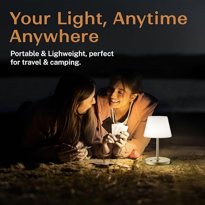 Cordless Lamp, 5000mAh Battery Operated Rechargeable Table Lamp with Power Bank, Touch Dimmable 3 Color Temperatures, IP44 Waterproof Shower Lamp for Kitchen, Bathroom, Indoor Or Outdoor Use 9.6in - Bloomnest