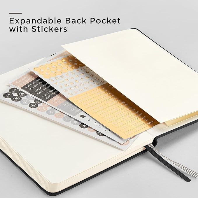 &And Per Se Dotted Journal Notebook, A5 Hardcover Leather Bullet Dotted Journal, 160 Pages 100 gsm Thick Paper, 3 Sheets of Stickers Included (Black)