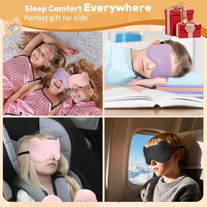 3D Kids Sleep Mask – Cute Bear Eye Mask for Sleeping, Comfortable Memory Foam Sleep Mask for Kids, Adjustable Strap and Lightweight Sleeping Mask for Boys Girls Teens Ages 5-15 (Purple) - Bloomnest