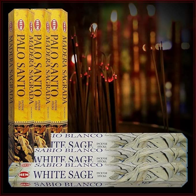 White Sage Incense Sticks and Hem De Palo Santo Incense Sticks with Incense Holder Bundle for Smudging Smudge kit Natural Inciensos Aromaticos Home Fragrance