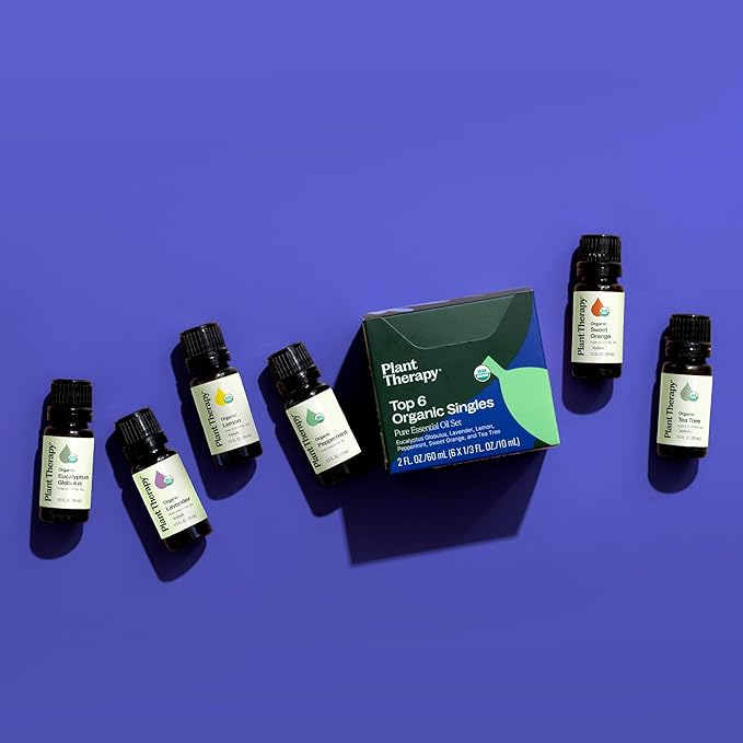Plant Therapy Top 6 USDA Organic Essential Oil Set - Lavender, Peppermint, Eucalyptus, Lemon, Tea Tree 100% Pure, Natural Aromatherapy, for Diffusion & Topical Use, Therapeutic Grade 10 mL (1/3 oz) - Bloomnest
