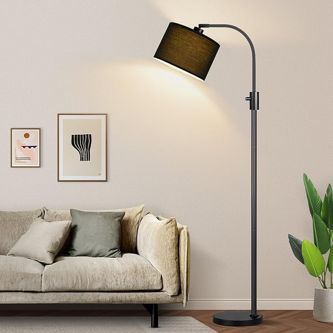 【Upgraded】 Dimmable Black Floor Lamp, 1200 Lumens LED Bulb Included, Arc Floor Lamps for Living Room Modern Standing Lamp with Black Shade, Tall Lamp for Living Room Bedroom Office Reading Room Office - Bloomnest