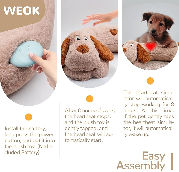 Puppy Heartbeat Toy, Dog Heartbeat Toy for Separation Anxiety Relief, Puppy Toy with Heartbeat Stuffed Animal Anxiety Calming Behavioral Aid Plush Toy for Dogs Cats Pets (Brown +) - Bloomnest