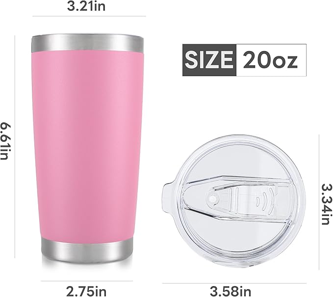 20 oz Tumbler with Lid Stainless Steel Insulated Tumblers Bulk Double Wall Vacuum Cups Powder Coated Travel Mug Keep Drinks Cold and Hot, Pink, 4 Pack