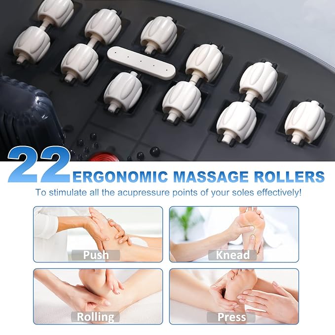 Foot Spa Bath Massager with Heat, Foot Bath with 22 Massage Rollers, Temperature Control, Jets, Bubbles, Epsom Salt and Vibration. Pedicure Foot Spa for Relaxation - Black - Bloomnest