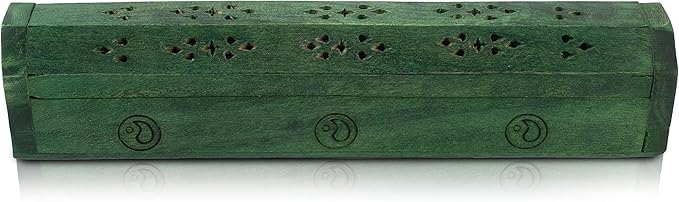 Wooden Incense Stick & Cone Burner Holder Coffin with Storage Compartment Organic Eco Friendly Ash Catcher Agarbatti Holder Rustic Style for Meditation Yoga Aromatherapy Home Fragrance Product - Bloomnest