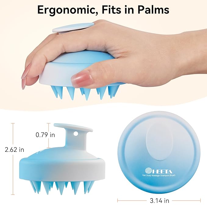 HEETA Scalp Massager Hair Growth, Soft Silicone Scalp Scrubber Shampoo Brush for Exfoliation, Dandruff Removal Head Massage Stress Relax, Wet & Dry Use for Thick Thin Curly Hair Care, Gradient Blue HEETA