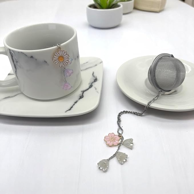 Cute Tea Infuser 2 Pack Daisy Flower Pendant Ball Filter Cute Stainless Steel Ball Mesh Strainer for Loose Tea and Spices & Seasonings (Daisy Pink White) - Bloomnest