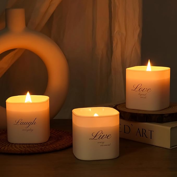 Set of 3 Premium Scented Soy Candles Gift Set | One Life Collection - Orange Blossom, White Tea & White Bloom | Crackling Wood Wick | Luxury Candle Set for Relaxation, Home Décor & Gifts | 9.8oz Each - Bloomnest