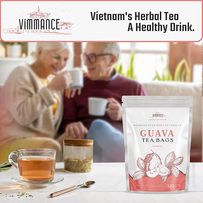 VIMMANCE Guava Leaves Tea Bags, 120 counts, Hojas de Guayaba, Vietnamese Herbal Tee, Hoja de Quava Seca, Tagless, 100% Natural, Decaf, Sugar Free, Balanced Taste, Family Size - Bloomnest