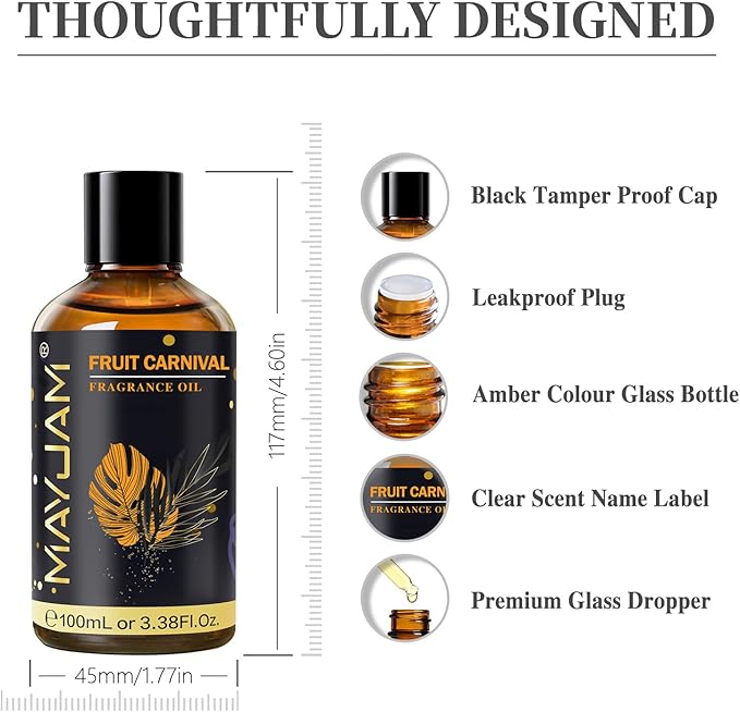 Fruit Carnival Fragrance Oil Essential Oil, MAYJAM 3.38FL.OZ Fruit Carnival Oil for Diffusers for Home, Long Lasting Scented Oils for Soap Candle Making - 100ML MAYJAM