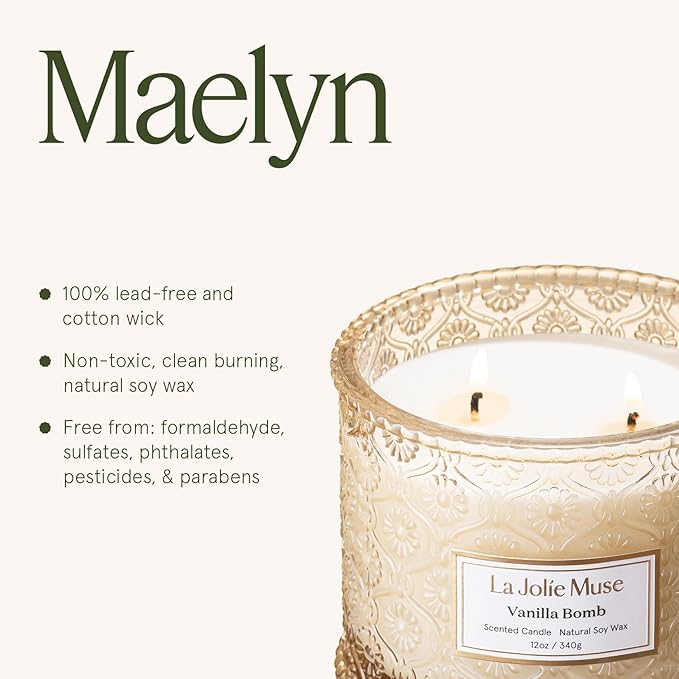 LA JOLIE MUSE Vanilla Bomb Candle | Lemon Zest, Fressia & Patchouli | 12 oz Large 2-Wick Soy Wax Candle | 60 Hours Clean Burn | Gift-Ready for Hosts | Elegant Home Décor - Bloomnest