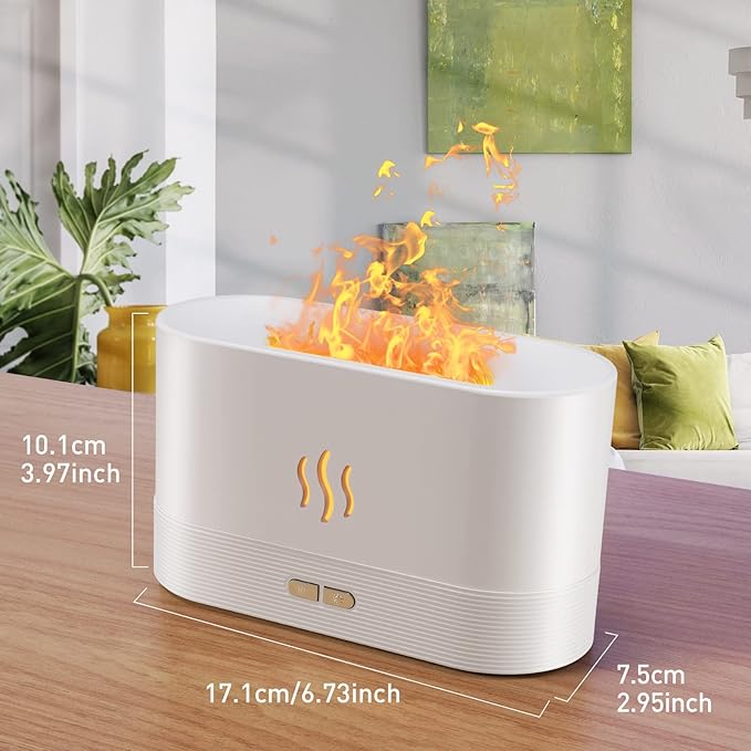 Colorful Flame Air Aroma Diffuser Humidifier, Upgraded 7 Flame Color Noiseless Essential Oil Diffuser for Home,Office,Yoga with Auto-Off Protection 180ml (8Hours White) - Bloomnest