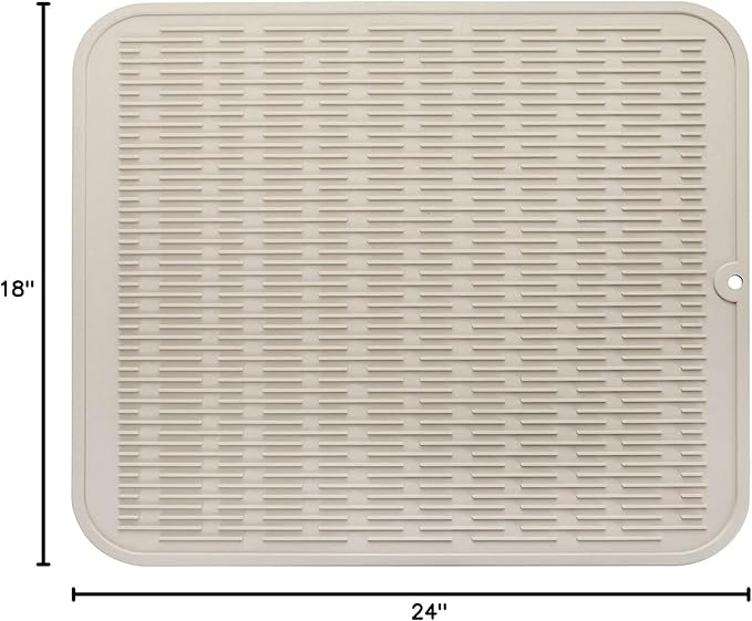 Silicone Dish Drying Mat for Multiple Usage,Easy clean,Eco-friendly,Heat-resistant Silicone Mat for Kitchen Counter or Sink,Refrigerator or Drawer Liner Tapioca 2XL 24 inches x 18 inches - Bloomnest