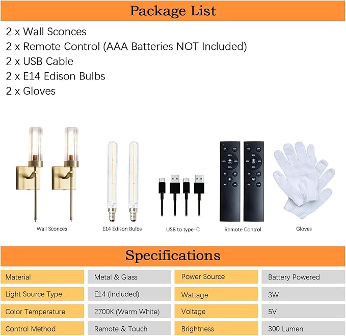 Battery Operated Wall Sconces Set of Two with Remote, Gold Rechargeable Wireless Wall Lights, Sconces Wall Decor Set of 2 Dimmable 2700K Battery Powered Sconce for Bathroom Living Room Hallway - Bloomnest