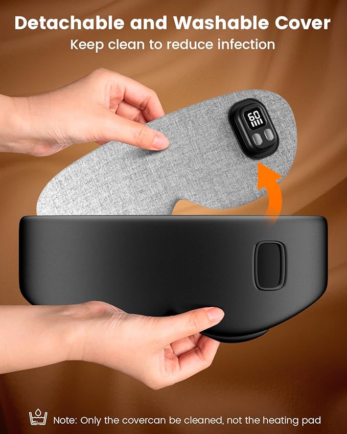 Heated Eye Mask - Cordless Eye Mask for Dry Eyes, Eye Relief, Improved Sleep, Timed Shutdown, 4 Temperature, Washable Eye Heating Pad for Travel, Removable for Cleaning - Black - Bloomnest