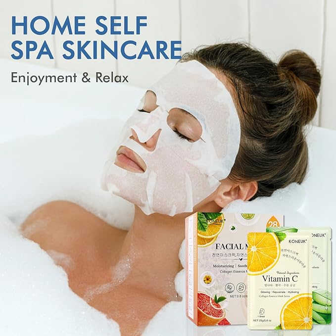 28 Pack Sheet Face Masks Skincare, Hydrating Face Masks Suitable for Sensitive Skin, Bulk Facial Mask Gifts Set for Women Skin Care, Home Skincare Spa for All Skin Types - Bloomnest