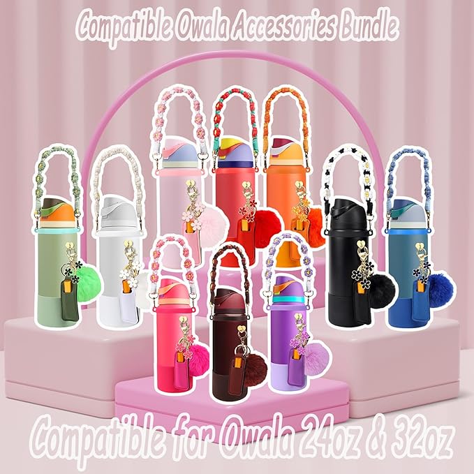 Compatible for Owala Accessories Bundle: Silicone Boot for 24oz & 32oz Bottles, Charms, Handle, Strap, Rubber Bottoms, and Decorative Add-ons for Your Compatible for Owala Water Bottle, Black Cherry Bloomnest