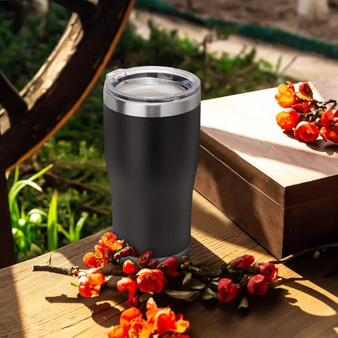 DOMICARE 20oz Tumbler with Lid Stainless Steel Tumblers Bulk, Double Wall Vacuum Insulated Coffee Travel Mug Powder Coated Tumbler, 8 Count (Pack of 1) Black