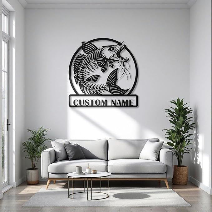 Personalized Catfish Metal Sign – Custom Name Fishing Wall Art – Iron Decoration for Cabins, Lake Houses, Man Caves, and Outdoor Spaces (Catfish-4) - Bloomnest