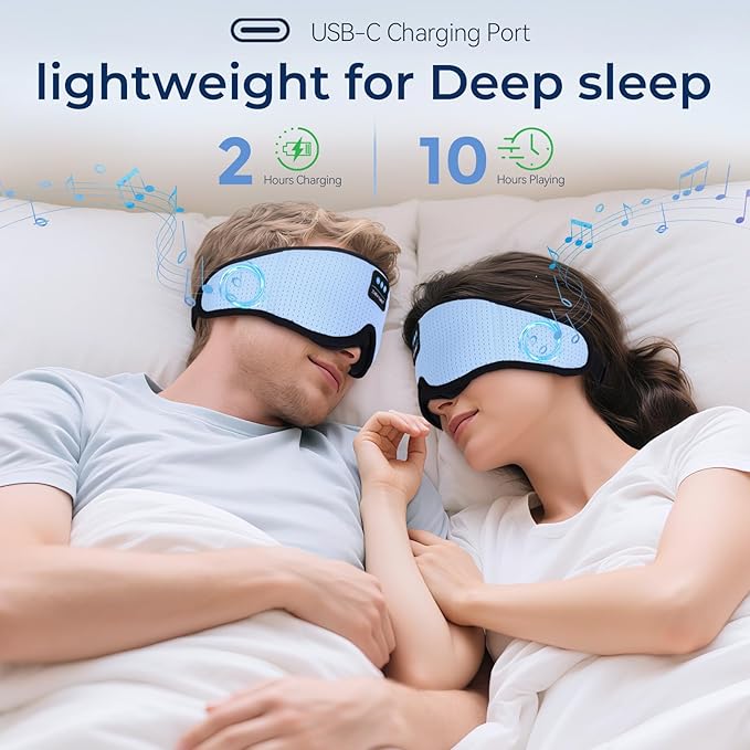 3D Sleep Mask with Bluetooth Headphones, Breathable Cotton Sleeping Headphones for Side Sleepers, Wireless Music Eye Mask with Timer, Gifts for Men Women, Blue - Bloomnest
