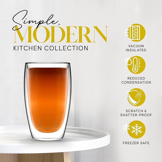 Kitchables Double Walled Glass Coffee Mugs Set of 2, 15oz Insulated Glass Coffee Mugs for Cappuccino, Latte, Tea, Espresso - Latte Cup - Tazas Para Cafe - Bloomnest