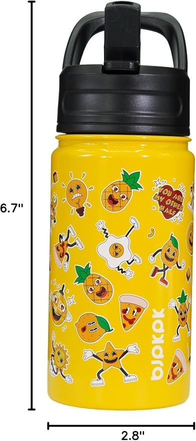 BJPKPK Insulated Water Bottle with Straw Lid, 15 oz Stainless Steel Metal Water Bottles, Reusable Leak Proof BPA Free Water Bottles, Cups, Thermo, Hawaii Fruits-Yellow - Bloomnest