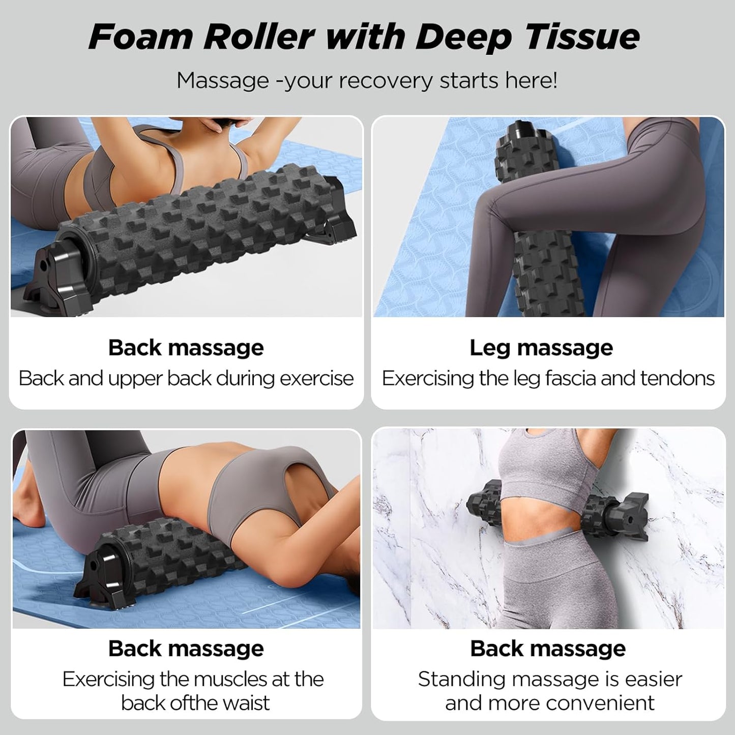 Foam Roller with Suction Cup Stand, 21 inch Trigger Point Deep Tissue Massage Foam Roller,Medium Density Grid Bracket Foam Rollers, Myofascial Release, Relieves Leg Muscle Pain, Gym Equipment