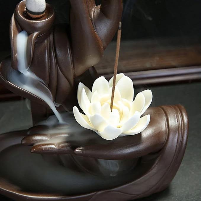 Lotus Hand Backflow Incense Burner– Ceramic Cones Incense Holder Waterfall Incense Burner & Incense Waterfall Fountain for Zen Decor Backflow Incense Cone Burner - Bloomnest