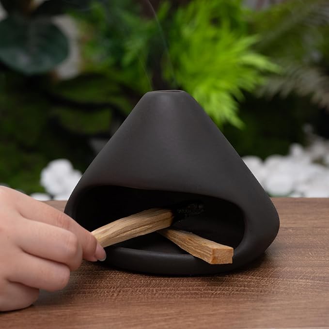 Palo Santo Holder Incense Burner-Zongzi Clay Smudge Bowl with Chimney, Mini Ceramic Fireplace for sage、Cone Burning, Aromatic Home Decor, Ceramic ash Tray, Anxiety Relief Meditation for Women MOUGIGI