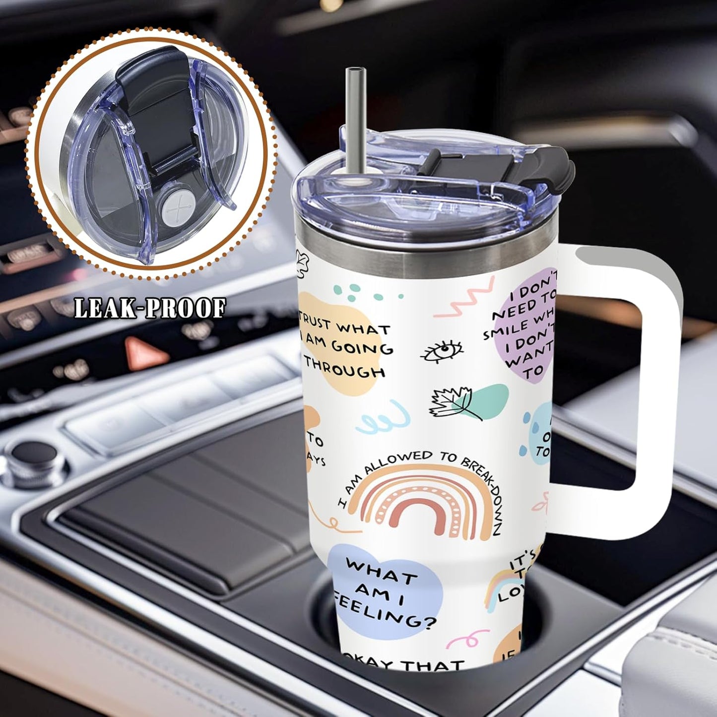 DUUV Mental Health Gifts for Christmas Thanksgiving, My Mental Breakdown Cup, Inspirational Gifts for Women Men Friends Bestie Sister, Positive Affirmations 40 Oz Tumbler with Handle, 1PCS