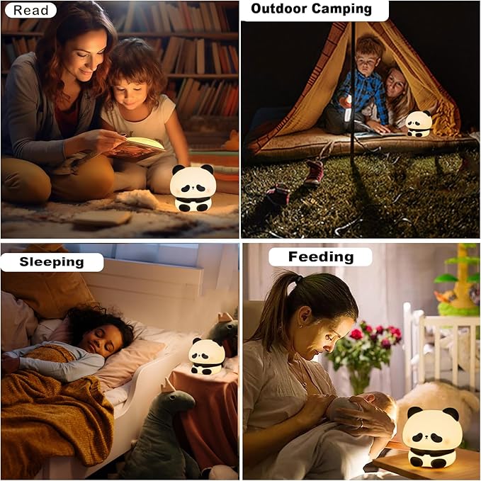 DREAMING MY DREAM Panda Night Light,LED Squishy Panda Novelty Lamp,3 Level Dimmable Nursery Nightlight, Rechargeable Touch Lamp for Breastfeeding Toddler Baby Kids Decor,Cool Gifts - Bloomnest