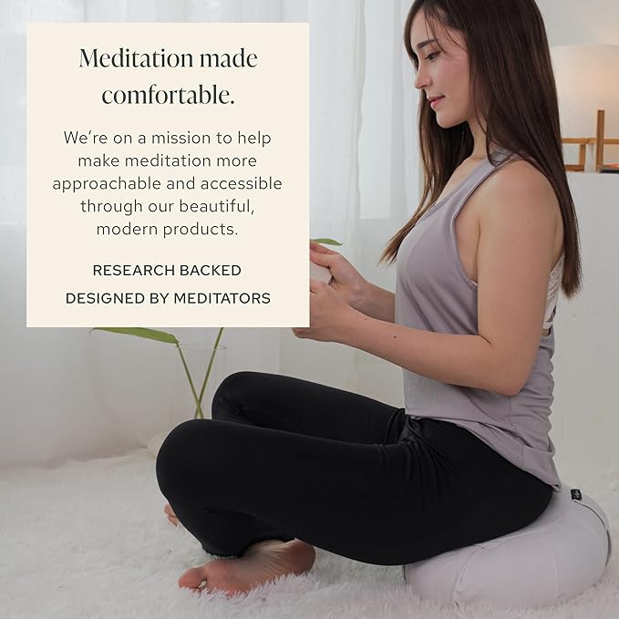 Mindful & Modern Large Meditation Cushion | Zafu Yoga Bolster Meditation Floor Pillow Seat | Buckwheat Hull Filled Crescent Shaped Cushion with Removable Washable Cover + Carry Handle - Bloomnest